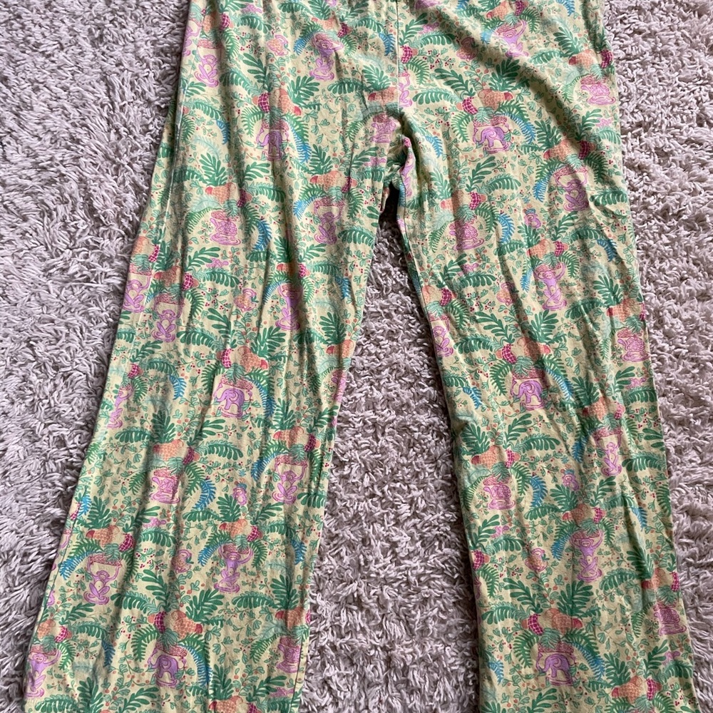 Lilly Pulitzer Womens Yellow Pink Pajama Pants Sz L Monkeys Elephants Turtles-5